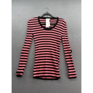 Rykiel Forever Sweater Womens Medium Pink Black Stripe Ribbed Knit Made Italy